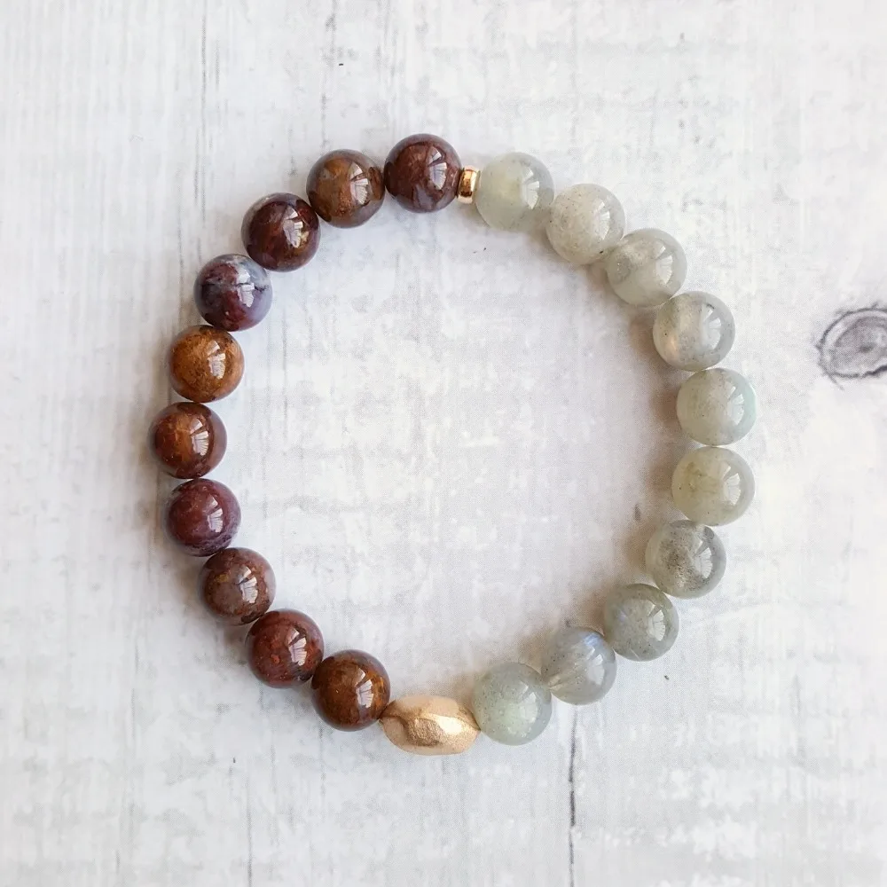 

Lii Ji Natural Labradorite Pietersite S925 18K Gold Plated Charm Bracelet Delicate Jewelry