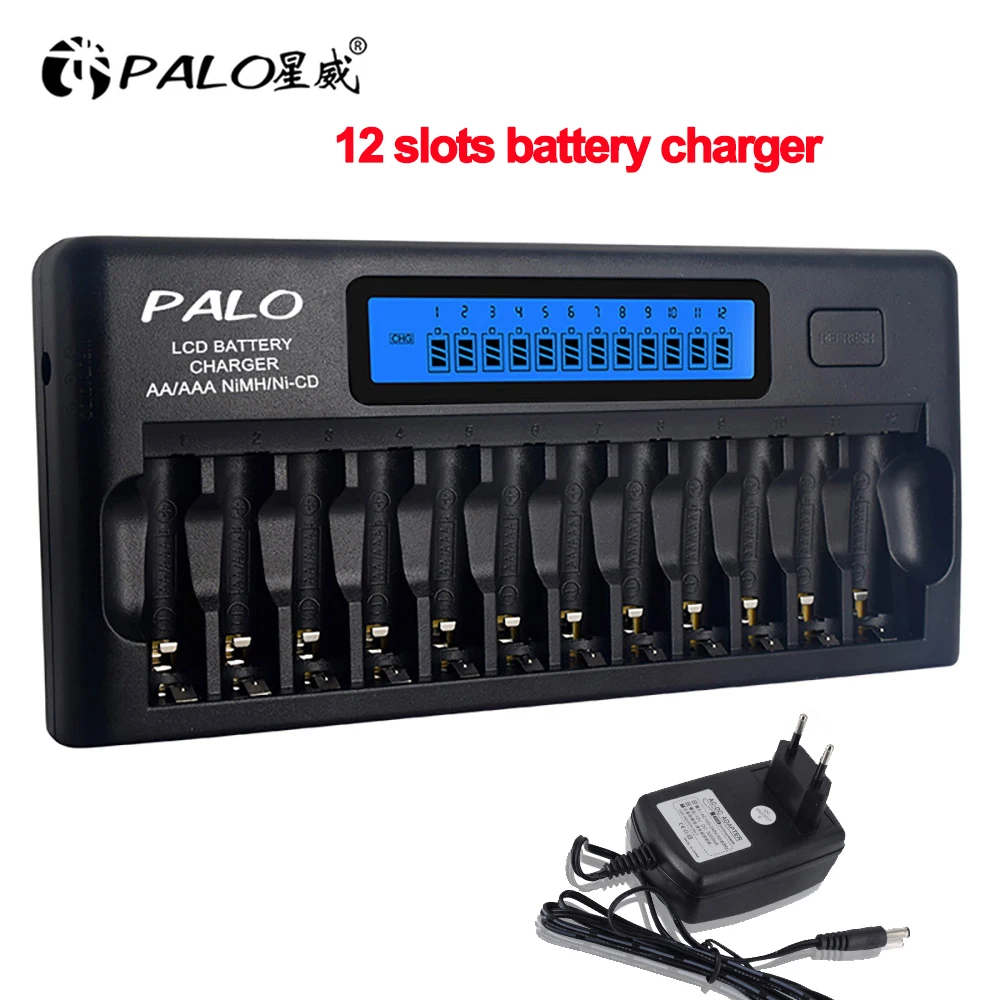 Пало 12 слотов АА ААА батарея аа батареи зарядное устройство ЖК дисплей умное для