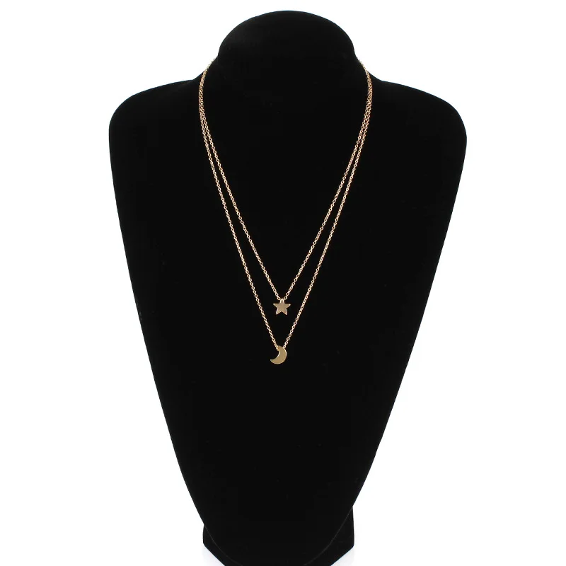 Модное Двухслойное металлическое ожерелье с подвеской в виде Луны и звезды