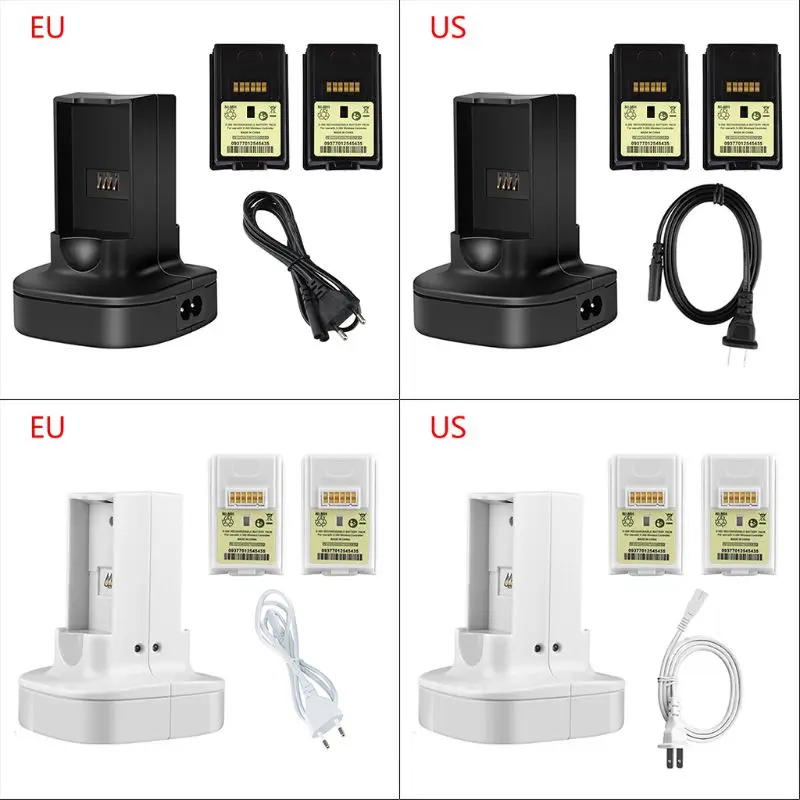 

Dual Charger Charging Dock Station with Rechargeable Battery for X-box 360 Game Controller US/EU Plug Power Cord