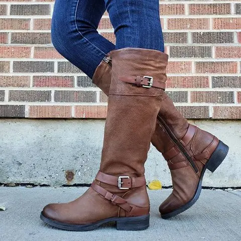 Модные женские ботинки до середины икры botas zapatos mujer зимняя обувь из искусственной