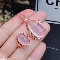 kjjeaxcmy boutique jewelry 925 sterling silver inlaid natural pink crystal furong stone pendant ring set support detection