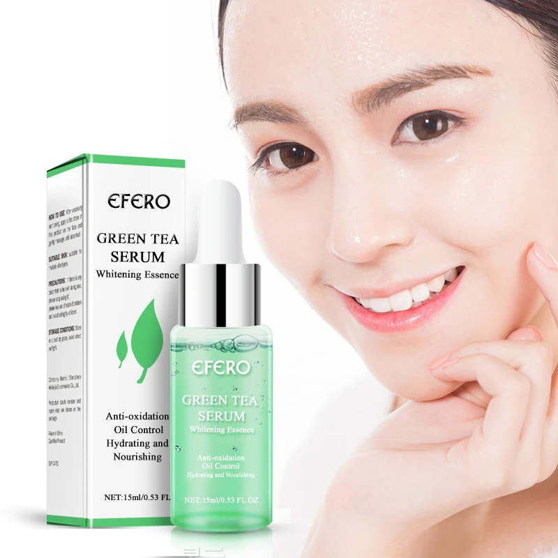 EFERO, эфирное масло зеленого чая, отбеливающая Сыворотка для лица, лечение акне, сужающая поры, эфирные масла, крем для лица, увлажняющий, 15 мл