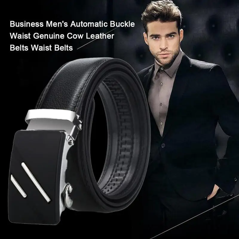 

Модный автоматический черный ремень из натуральной кожи с пряжкой, мужские ремни из коровьей кожи, мужской ремень с металлической автомати...