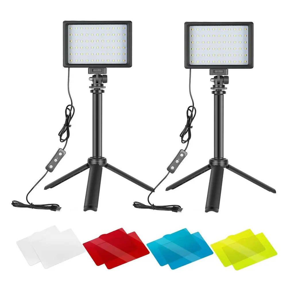 

2 Sets Dimmable 5600K USB LED Video Light With Adjustable Tripod Stand And Color Filters For Tabletop Low-Angle Shooting