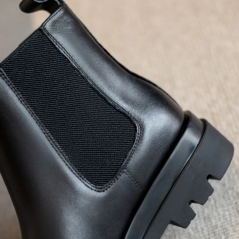 

Women's genuine leather elastic patchwork slip-on flats ankle boots retro punk autumn casual chelsea boots high quality shoes