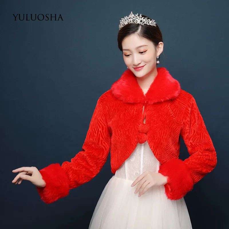 YULUOSHA/осенне зимнее свадебное платье для невесты шаль с длинным рукавом куртка