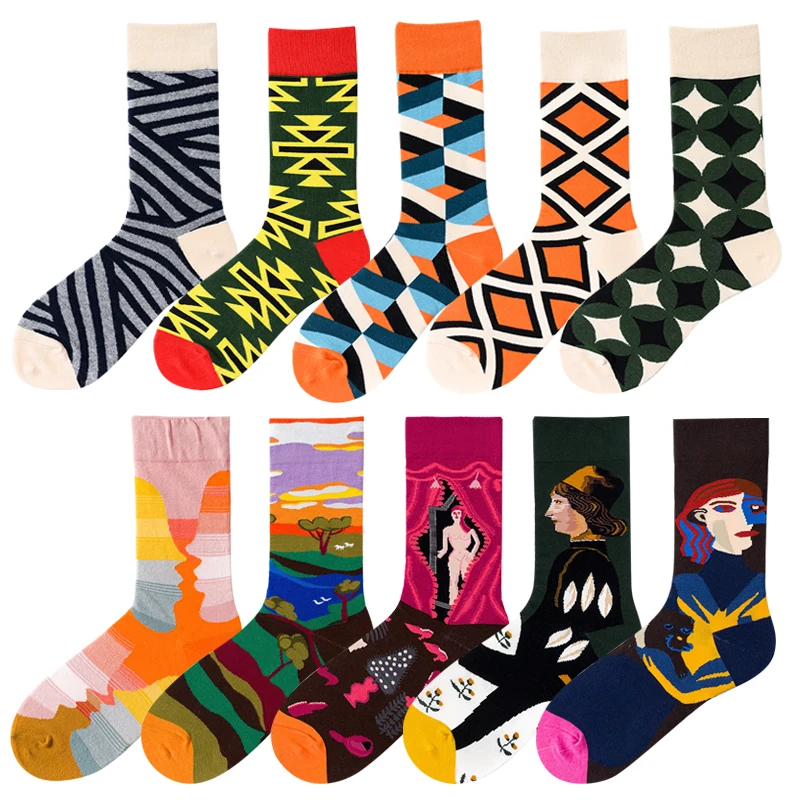 

Men/Women Funny Socks With Print Art Cute Winter Socks With Striped Geometric Animal Oil Cotton Fashion Harajuku Socks Gifts