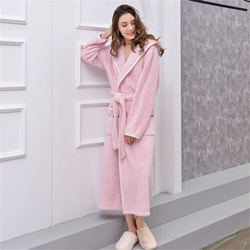 Home wear hotel night gown warm soft beauty salon gown unisex new autumn and winter kimono robe women loose sexy sleepwear