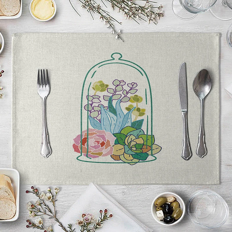 Садовый цветочный узор обеденный Коврики на стол из хлопка и льна подставка под