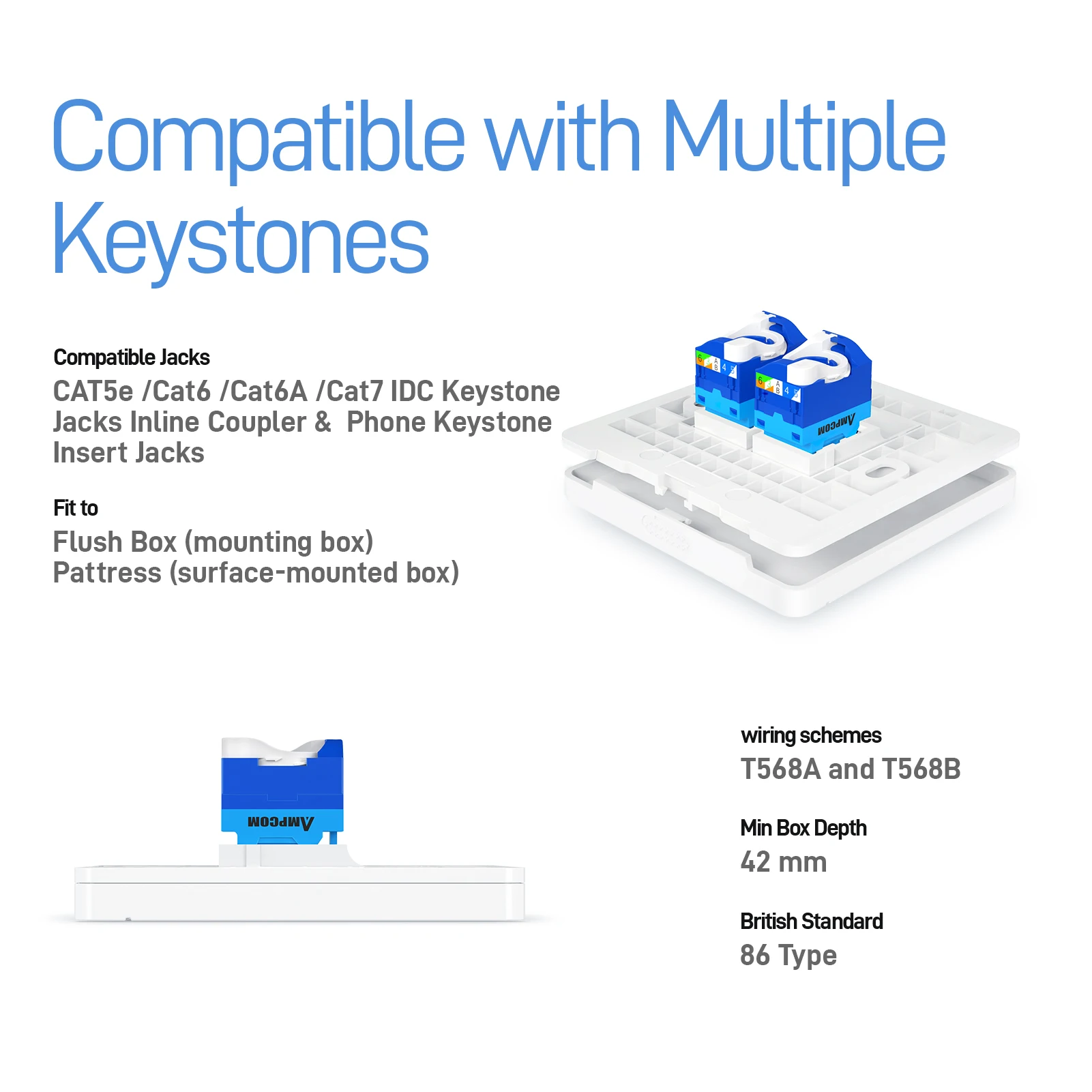 AMPCOM RJ11 RJ45 настенная розетка пластина лицевая 1 порт 2 порта 4 сетевая телефонная
