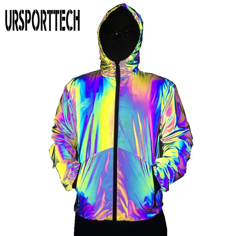 Осень Зима 2020 новая ночная цветная Светоотражающая куртка с капюшоном мужская
