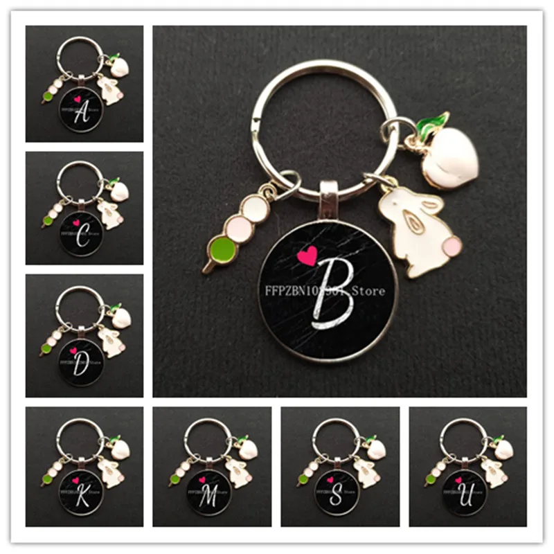 Брелок для ключей с милым Кроликом модный стеклянный надписью кабошоном