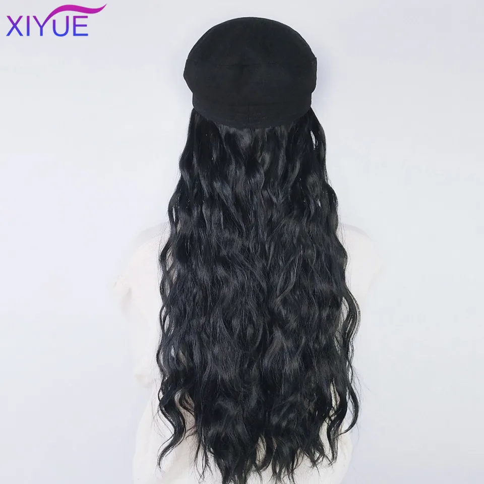 XIYUE Girls Long Curly Synthetic Navy Cap Wigs Hair Extensions Naturally Connect One Pieces Octagonal Hat Wig Autumn And Winter | Шиньоны и