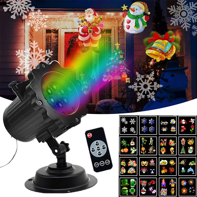 Движущиеся рождественские лазерные прожекторные лампы 16 узоров светодиодный