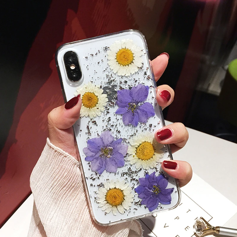 OnePlant настоящий высушенный чехлы с цветочным принтом для iPhone XS чехол для MAX XR ручная работа Прозрачная мягкая задняя крышка для iPhone 6 6S 7 8 Plus X чехол для телефона