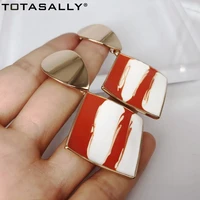 totasally new women dangle earrings punk red white enamel square party earrings ladies jewelry gifts brincos bijoux dropship