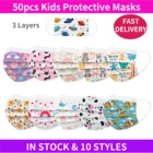 10 шт., детские одноразовые маски с рисунком животных