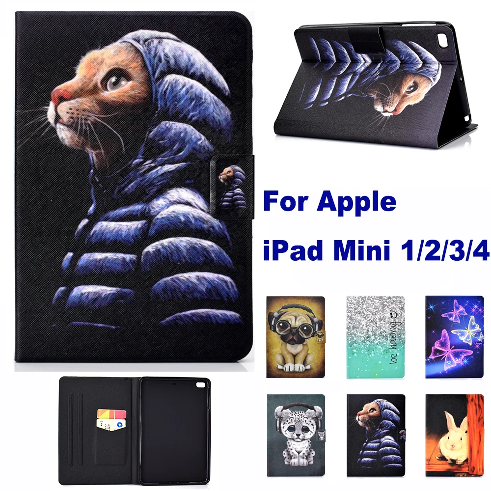 Мода рисунком с подставкой карманом для карт чехол Apple iPad Mini 1/2/3/4 mini4 mini5 кошки