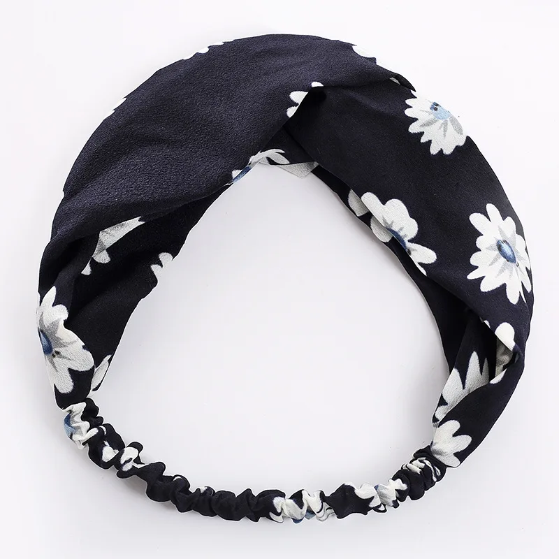 

2021 New Women Chiffon Cross Hair Bands Sun Flower Printing Headband Make Up Headwear Girls Flower Hair Accessories Nj0052