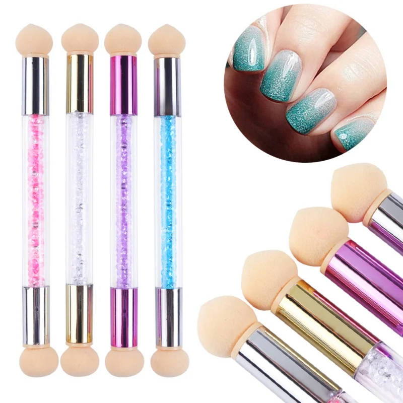 

1pc Gel Polish Color Gradient Nail Brush Pen Dual Sponge Heads Sharp Round Glitter Powder Handle Blooming Pen Manicure Tools