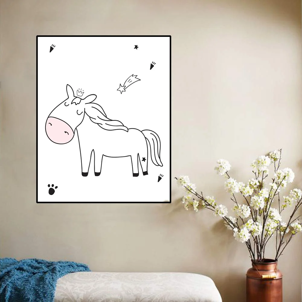 Настенный постер на холсте живопись с милыми животными пони фигурка