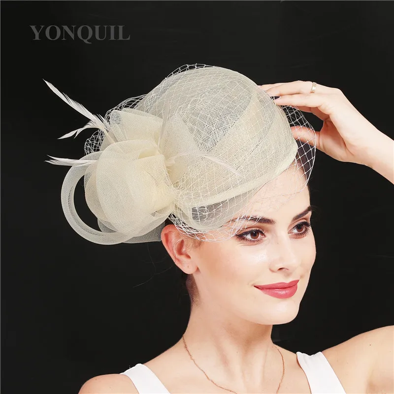 Женская Вуалетка для волос Ascot Sinamay элегантная Свадебная шляпка с перьями