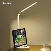 suchme led desk lamp eye caring usb charging port with 3 light color phone holder for home office college dorm student studying