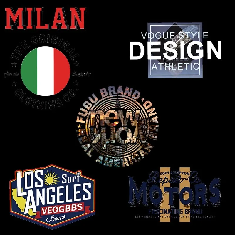 

Fashion letters brand starry sky round square printing heat transfer sticker vinyl hot tear patch iron on T-Shirt Appliqued