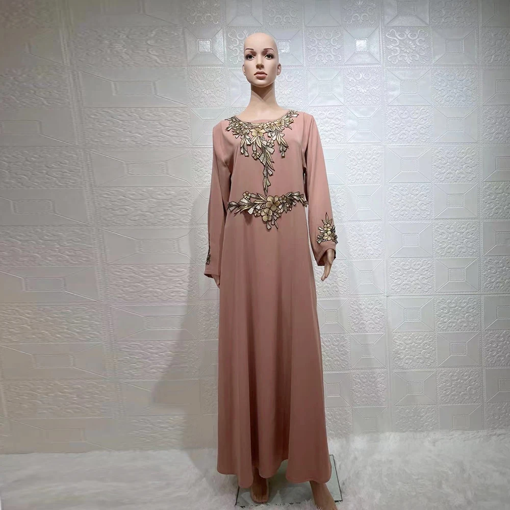 Новое поступление Eid кружевная вышивка Djellaba Abaya полная длина Вышивка мусульманское платье Дубай, Турция мусульманское платье мусульманская...