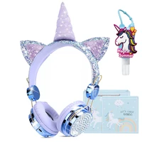 bling diamond kids unicorn headphones with microphone cute girls cell phone wired headset children music earphone christmas gift