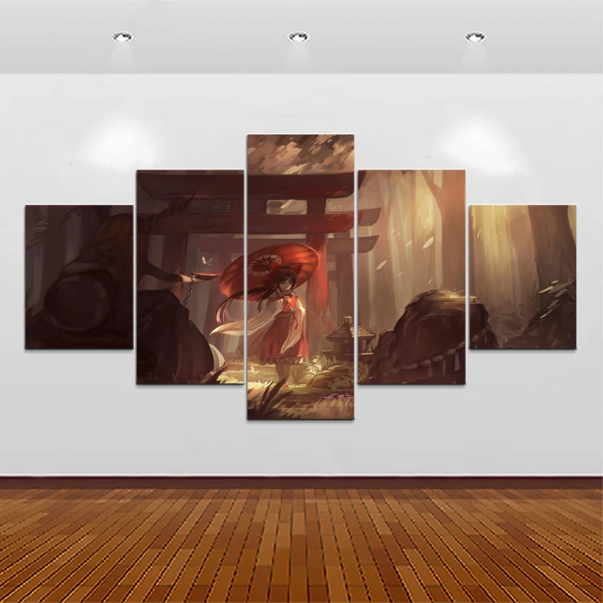 Модульные Hd принты картины для домашнего декора рамка 5 шт. Touhou Reimu Hakurei на холсте