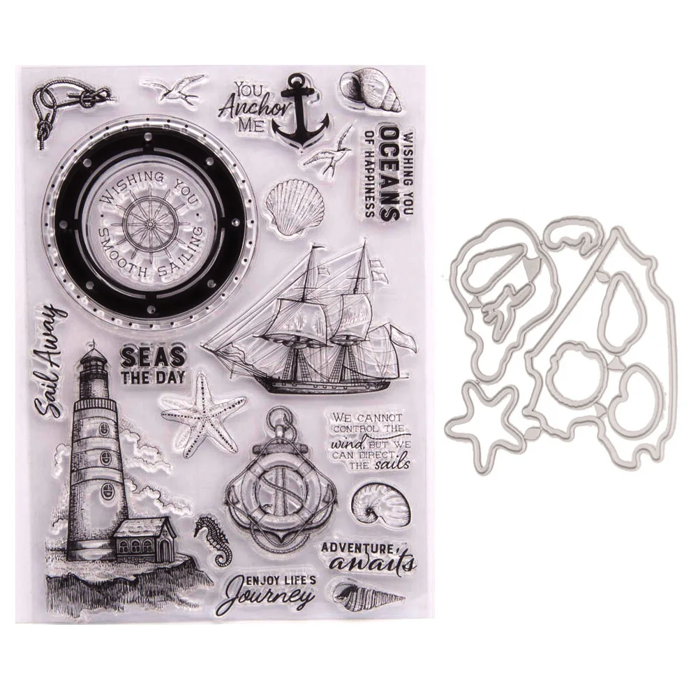 

Sailboat Metal Cutting Dies and Clear Stamp Set For DIY Scrapbooking Paper Handmade Sea Star Card Craft Album Punch Art Cutter