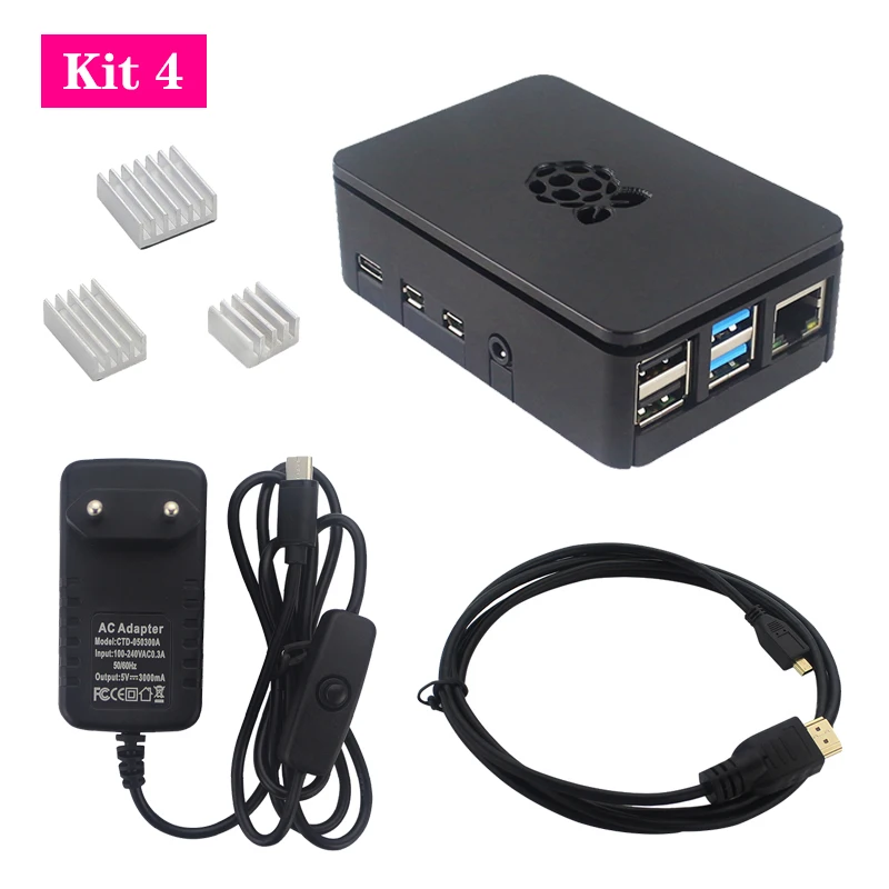 Raspberry Pi 4 Модель B Чехол черный ABS чехол пластиковый корпус с алюминиевым радиатором блок питания для Raspberry Pi 4 4B