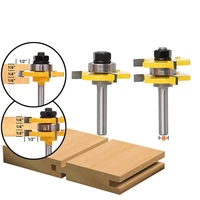 tongue and groove router bit set 8mm shank 3 teeth adjustable t shape wood milling cutter for cabinet doors