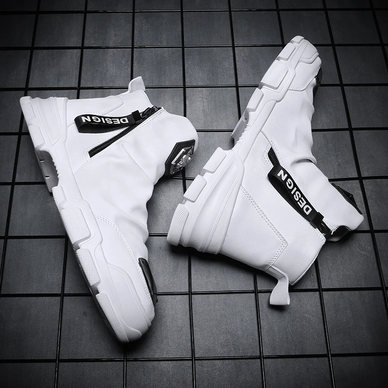 Men's Winter Footwear Boots Men Casual Mens White Gothic Sneakers Platform Shoes Chelsea Suede Leather Black |