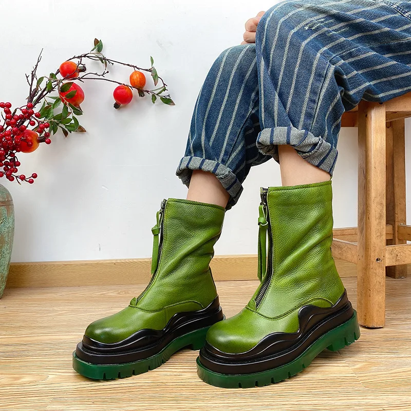 

YourSeason Дамская зимняя 2021 сапоги из натуральной кожи; Теплые; Ручная работа; Повседневные женские ботильоны на застежке-молнии, женские сапог...