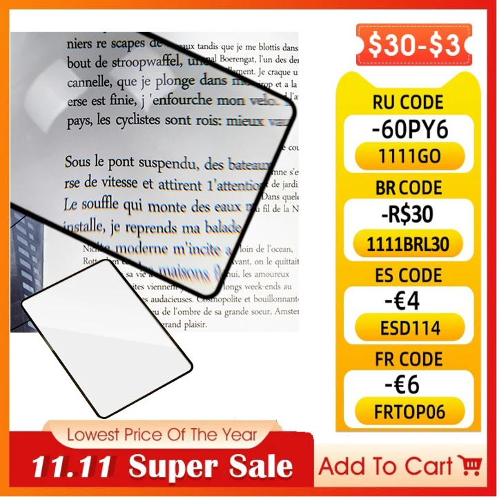

3X Book Page Magnification 180x120mm Ultra Thin PVC Magnifier Sheet Magnifying Reading Glass Lens