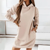 autumn dress solid color all match loose lady hoodie dress winter dress