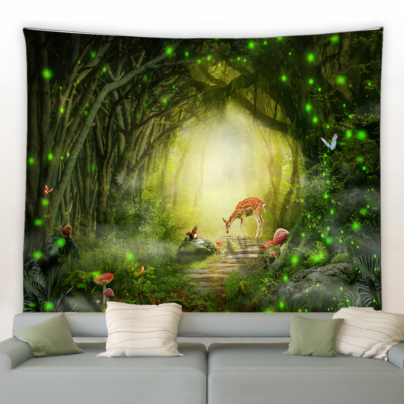 

Fantasy Forest Elk Mushroom Tapestry Dream Scene Mandala Hippie Bohemian Decoration Mattress Sofa Big Blanket Bedroom Home Decor