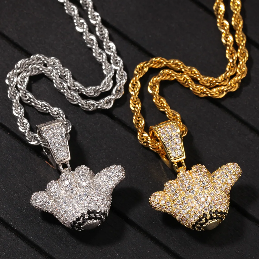 Мода Iced Out 666 Shaka Ручной знак ожерелье подвеска 2019 Новое поступление полный Циркон