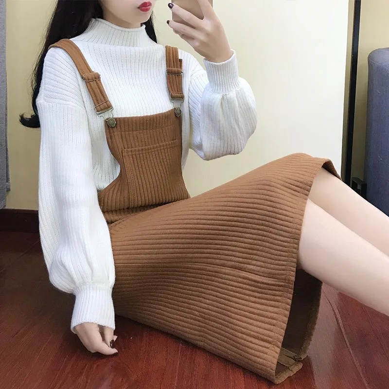 Женский комплект из 2 предметов белый свитер с длинным рукавом и большими