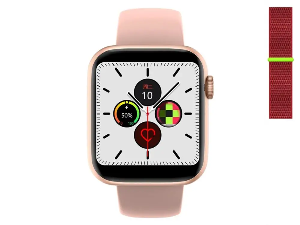 silica pink red W75 ЭКГ смарт-браслет 1:1 монитор сердечного ритма серии 5 часы 5 40 44 мм фитнес-трекер W75 ip68 Водонепроницаемые Смарт-часы VS IWO 12 8 - Цвет: silica pink red