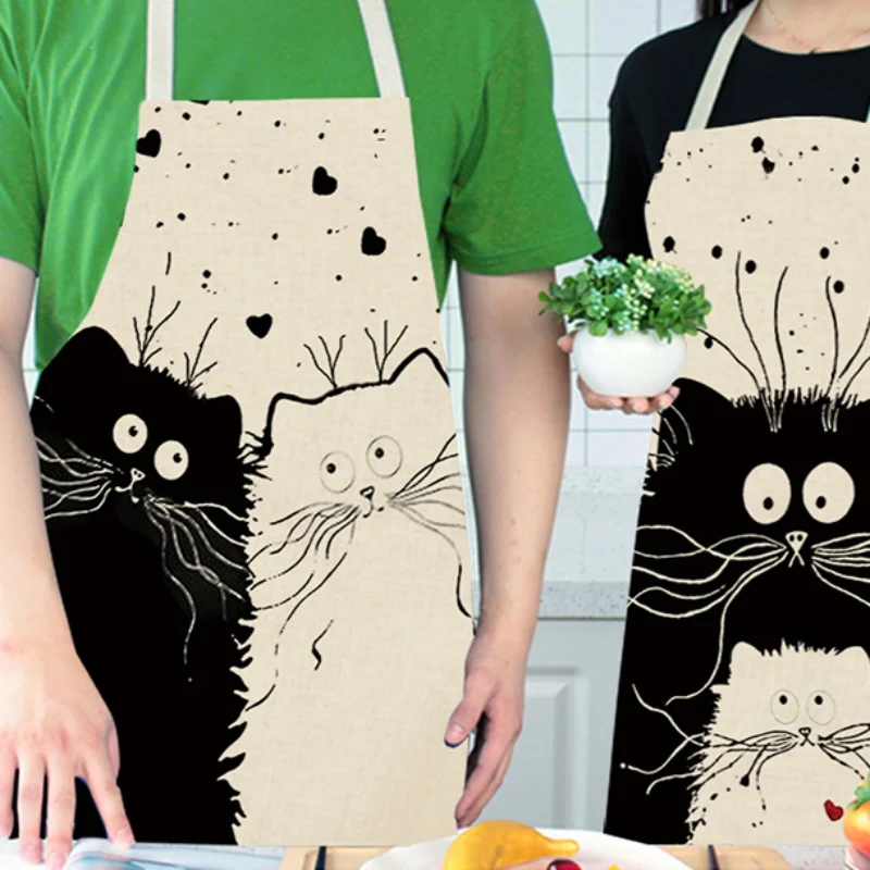 1Pcs Kitchen Apron Funny Dog Bulldog Cat Printed Sleeveless Cotton Linen Aprons for Men Women Home Cleaning Tools 68*49cm
