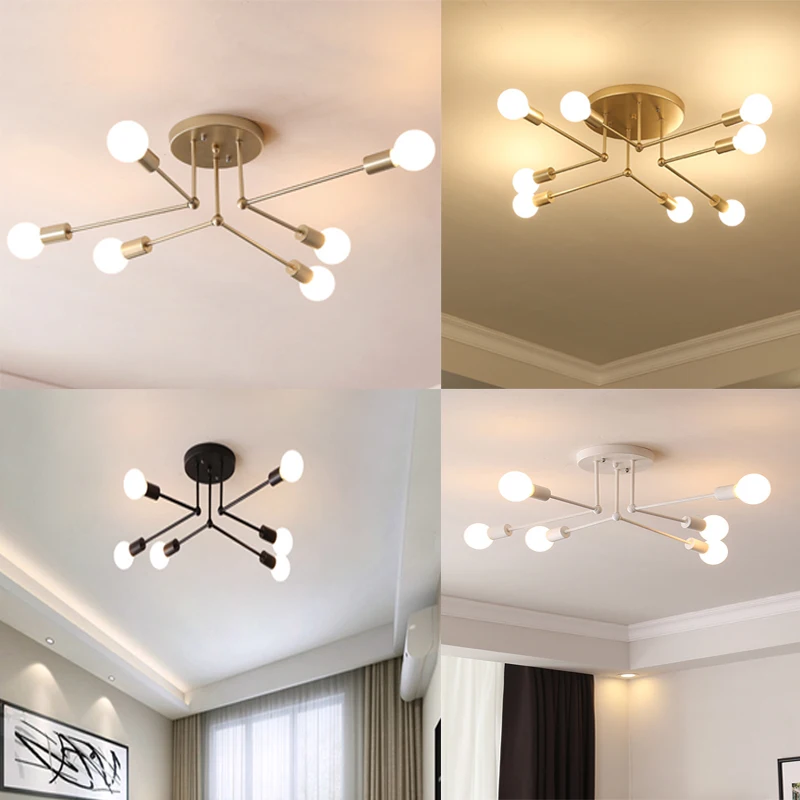 Modern Multiple Rod Dome Night Lamps Ceiling Light Wrought Iron E27 Bulb Cafe Bar Home Decor Lighting Holder Fixture | Лампы и
