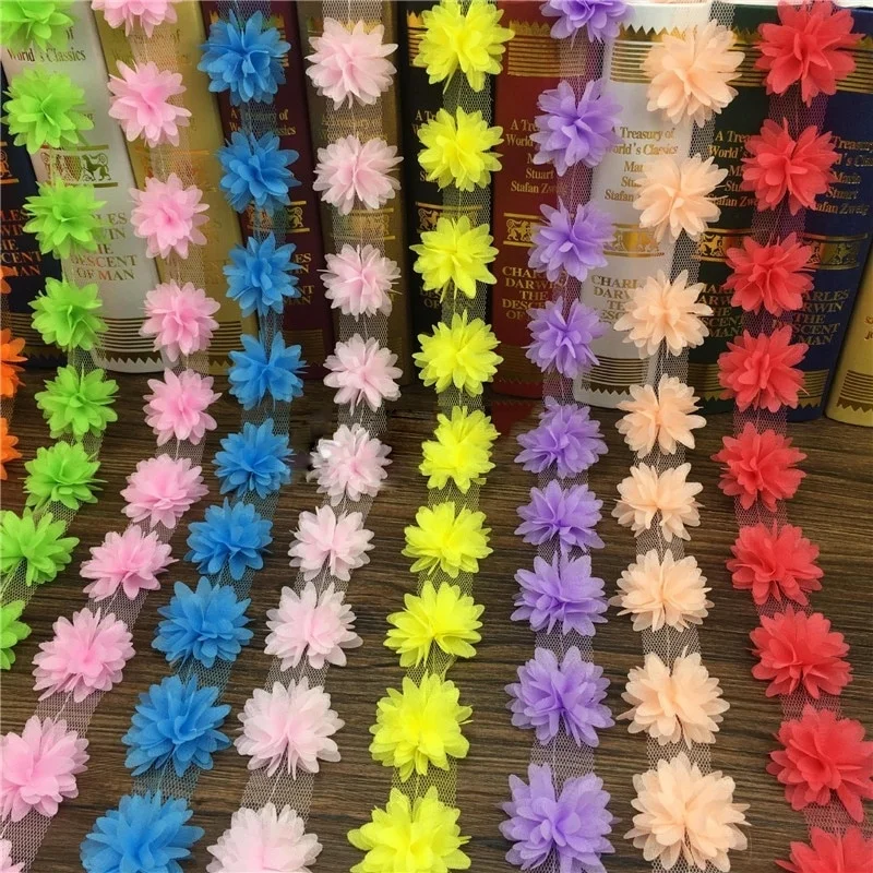 

New Handmade chiffon lace flower 50mm wide 1 Yards/3 Yards DIY garment accessories many color yuou pick