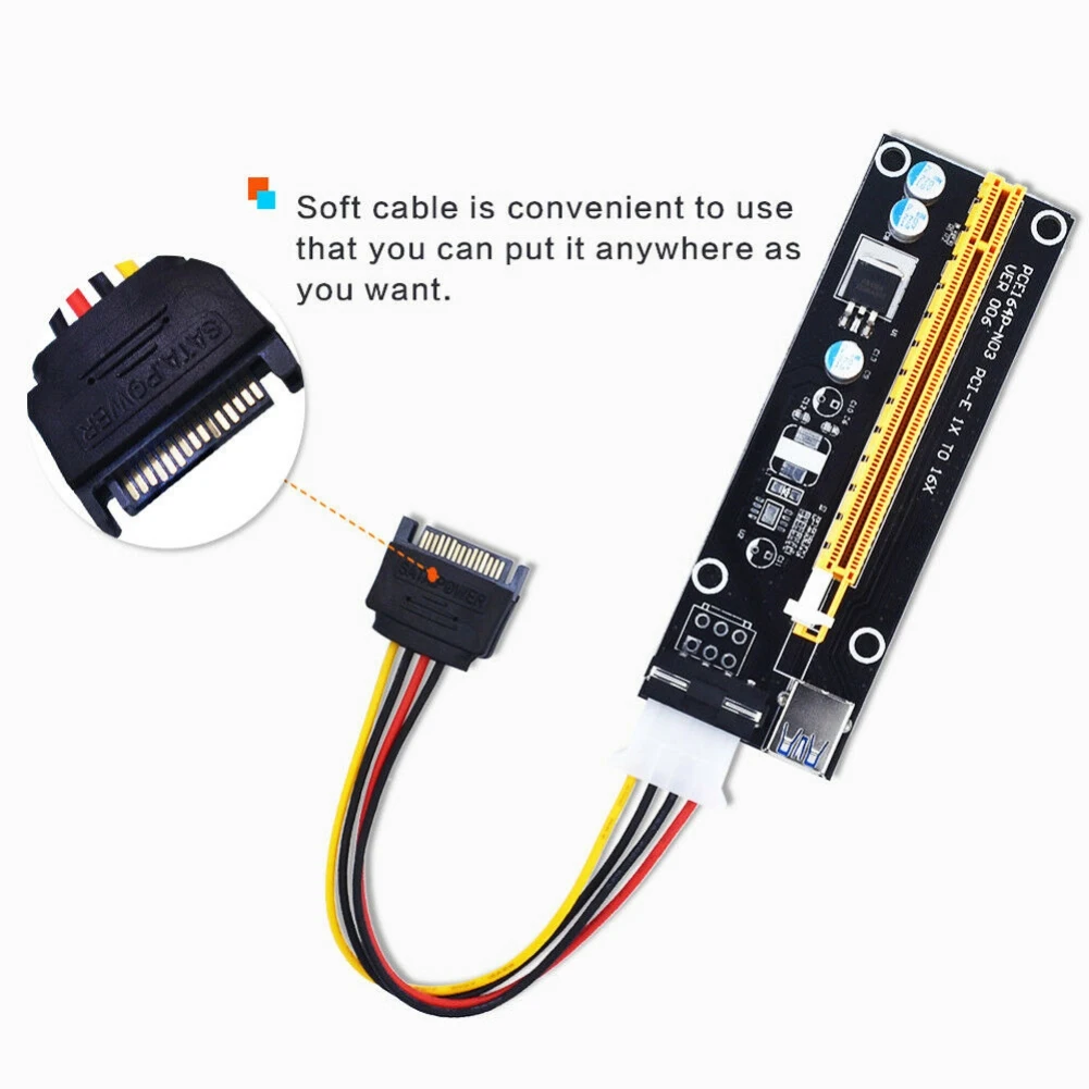 

Плата расширения VER006S PCI-E, 15 шт., PCI E PCIE 1x 16x, адаптер USB 3,0, кабель SATA к 4-контактному шнуру питания для видеокарты