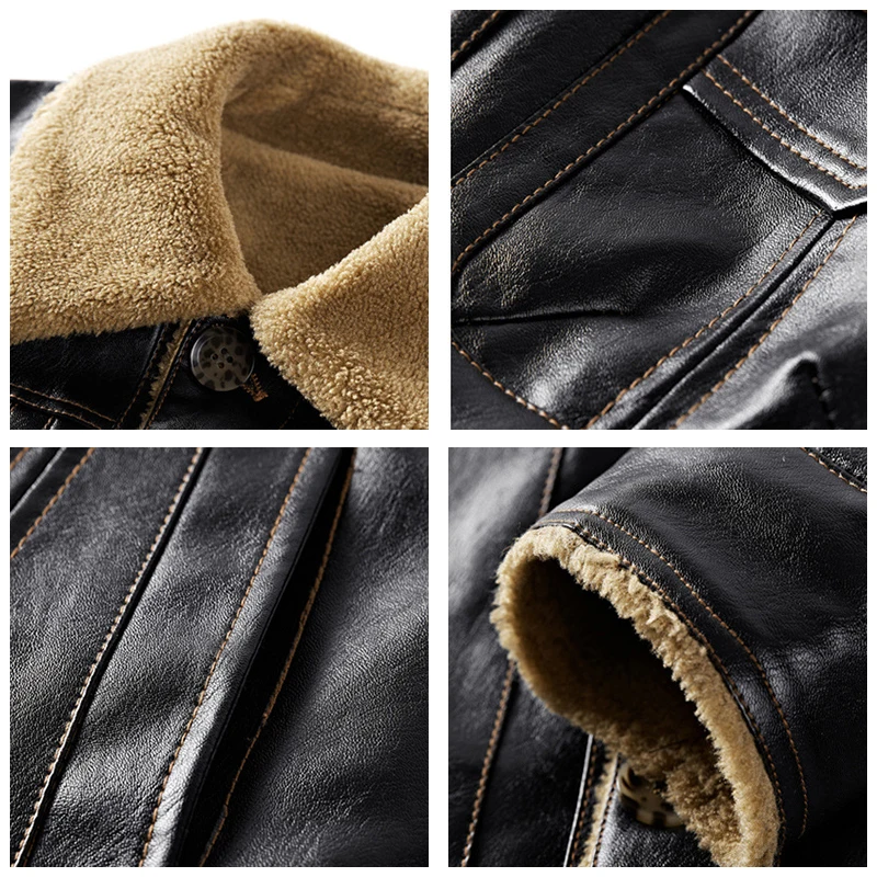 

Men's Winter Warm Leather Jacket Parkas Men Autumn Winter Windproof Fleece Thick Coat Men Punk Biker Fur Collar Men Jacket
