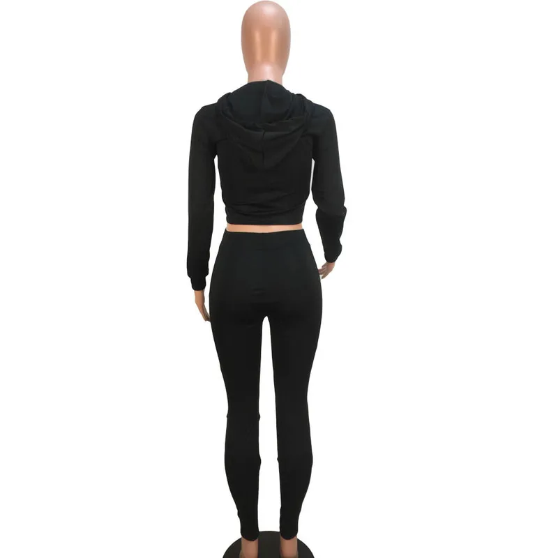

Letter Printed Two Piece Set Sweatsuits for Women Hooded Long Sleeve Crop Sweatshirt and Cut-out Hole Pants Streetwear Tracksuit