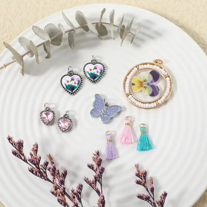 

Vintage Pendant Set For DIY Bracelet Necklace Earrings Butterfly Pendant For Jewelry Making Color Heart Crystal Accessories 2021